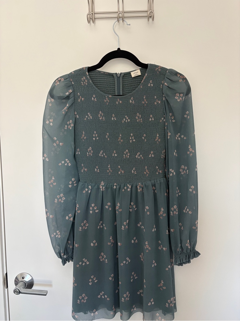 Aritzia Teal Floral Mini Dress with Pink Accents
